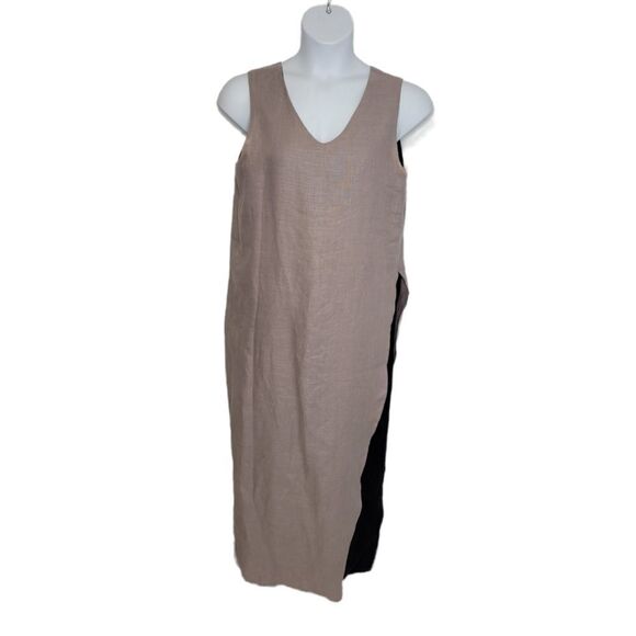 LINEN reversible dress black and gray sleeveless ankle lagenlook maxi S - Picture 1 of 9
